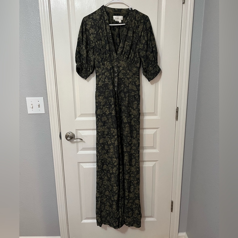 Anthropologie BlackGreen Floral Jumpsuit